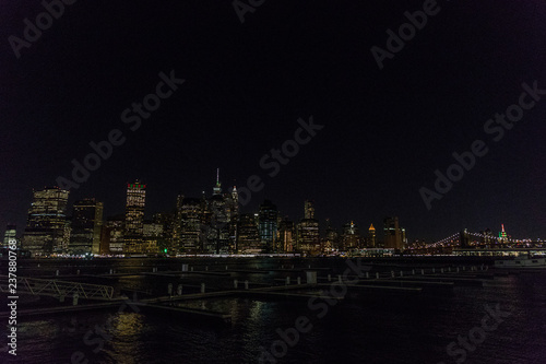 Manhattan skyline panorama with Times Square lights at dusk, New York City © A_Skorobogatova