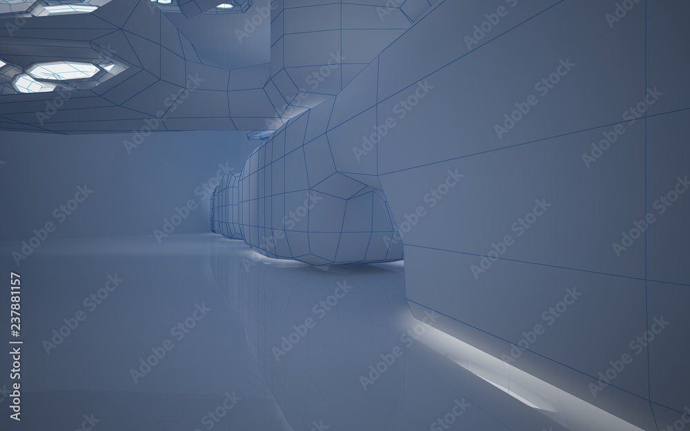 Naklejka premium Abstract white interior highlights future. Polygon red drawing. Architectural background. 3D illustration and rendering