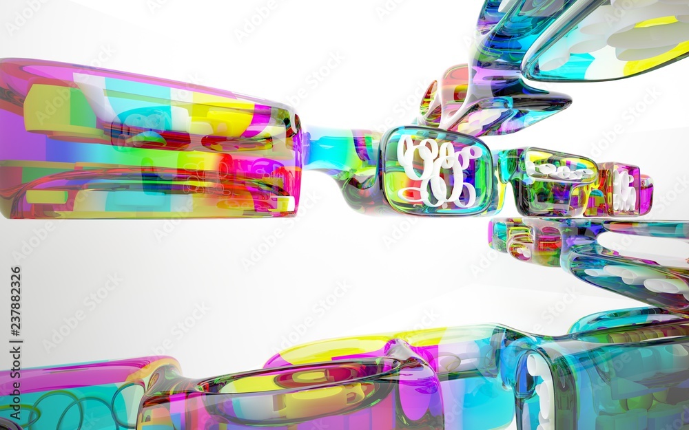 Fototapeta premium abstract architectural interior with colored smooth glass sculpture. 3D illustration and rendering