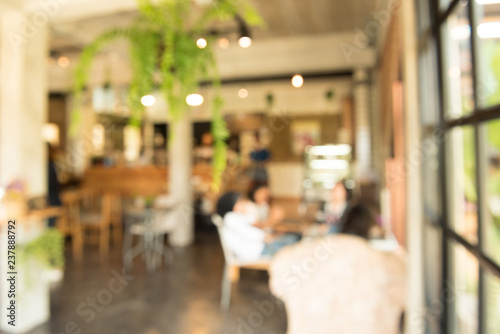 Blur or Defocus image of Coffee Shop or Cafeteria for use as Background,canteen interior, abstract blur background © mkitina4