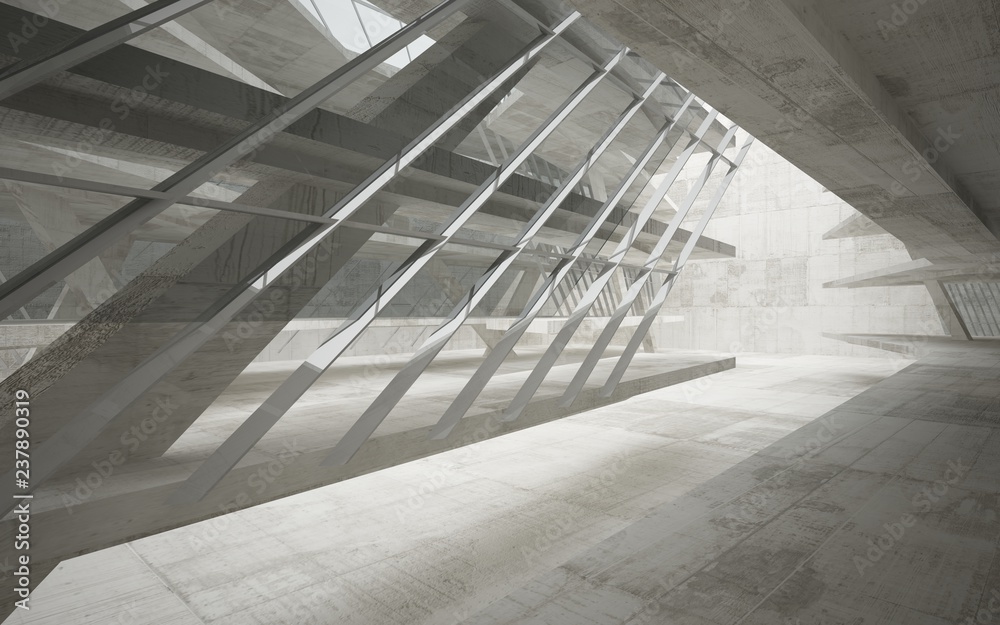 Obraz premium Abstract interior of glass and concrete. Architectural background. 3D illustration and rendering 