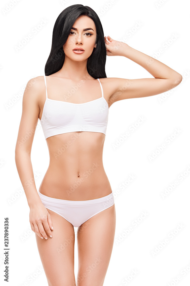 beautiful female legs with white panties on white background beautiful female legs with white panties on white background