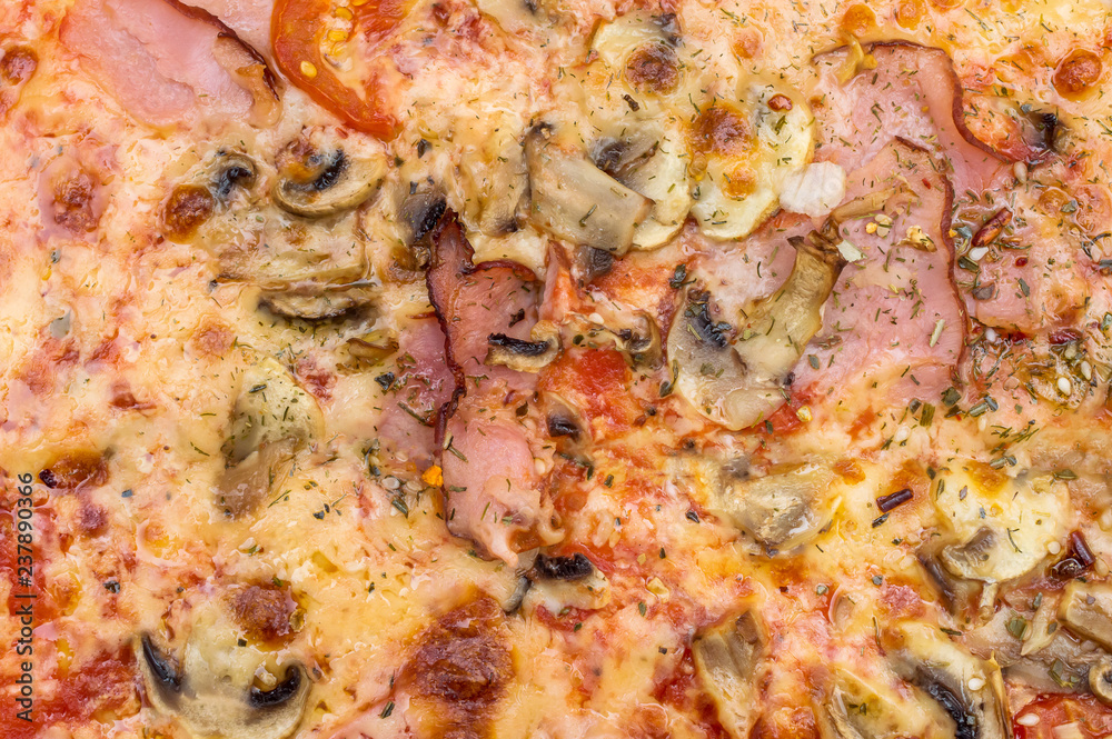 Pizza as food background. Top view. Macro Photo.