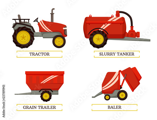 Agricultural Machinery Set, Cartoon Vector Banner