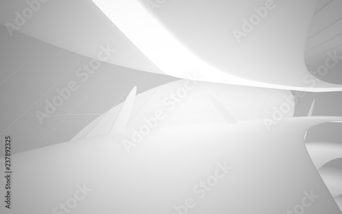 Abstract smooth white interior of the future. Night view from the backlight. Architectural background. 3D illustration and rendering 