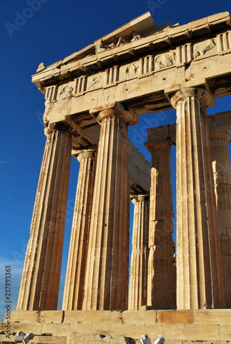 Parthenon temple on a bright day. Acropolis, Athens, Greece