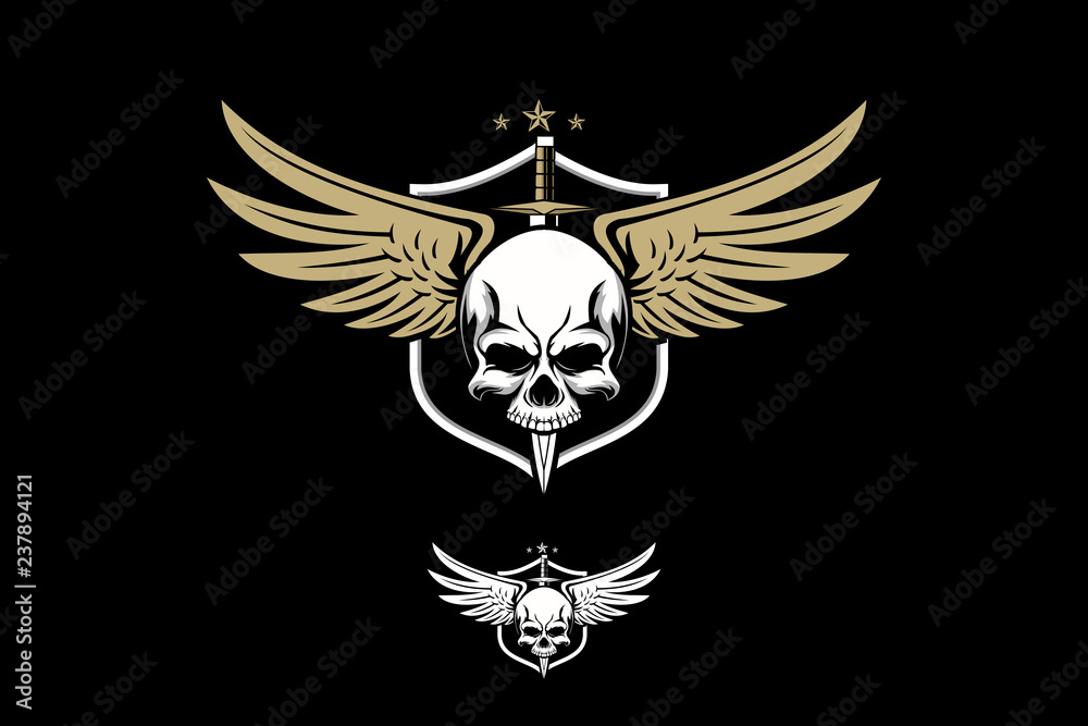 skull with wing vector military theme crest or badge logo template