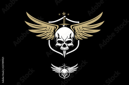 skull with wing vector military theme crest or badge logo template