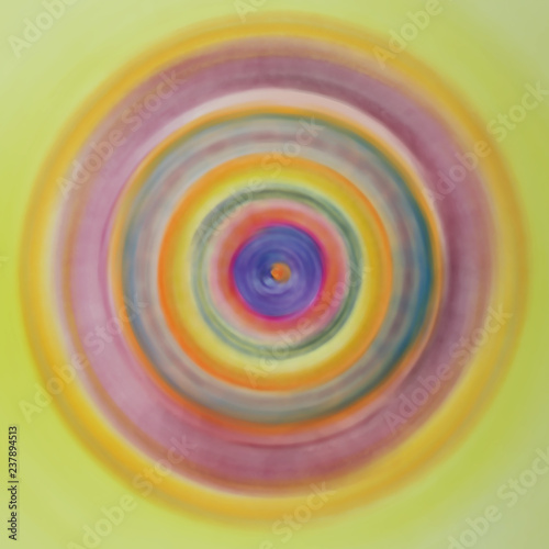 Fast spinning rainbow ouroboros. The dabbing technique near the edges gives a soft focus effect due to the altered surface roughness of the paper..