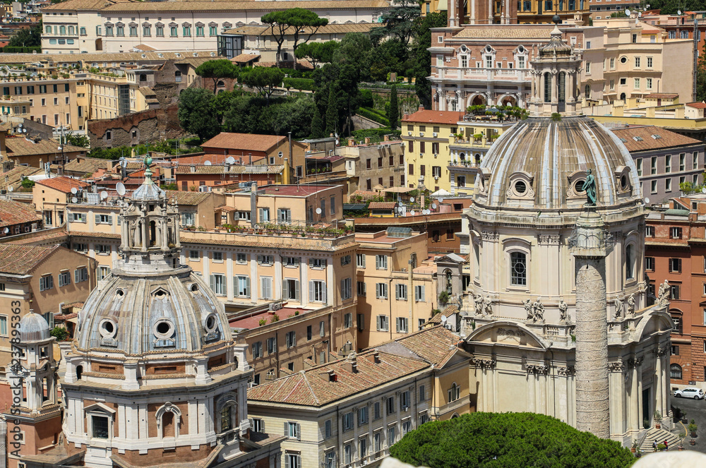 Obraz premium Domes churches of Santa Maria di Loreto and Santissimo Nome di Maria (Most Holy Name of Mary),Rome,Italy