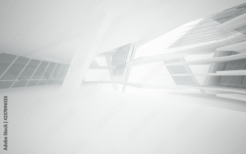 Obraz premium Abstract white interior of the future with glass. 3D illustration and rendering