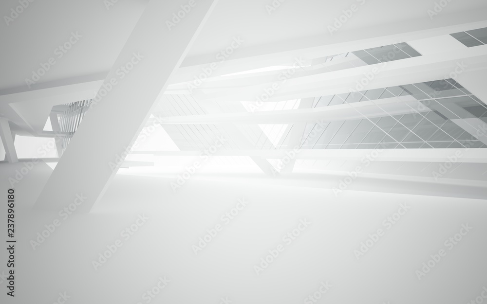 Abstract white interior of the future with glass. 3D illustration and rendering Abstract white interior of the future with glass. 3D illustration and rendering