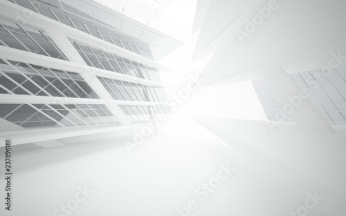 Abstract white interior of the future with glass. 3D illustration and rendering