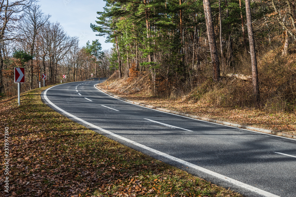 Naklejka premium Langgezogene Rechtskurve am Geschriebenstein / Burgenland (A)