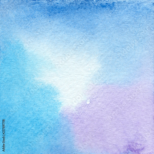 purple and blue watercolor wet background. Close up of paper texture original artwork. © Thannaree