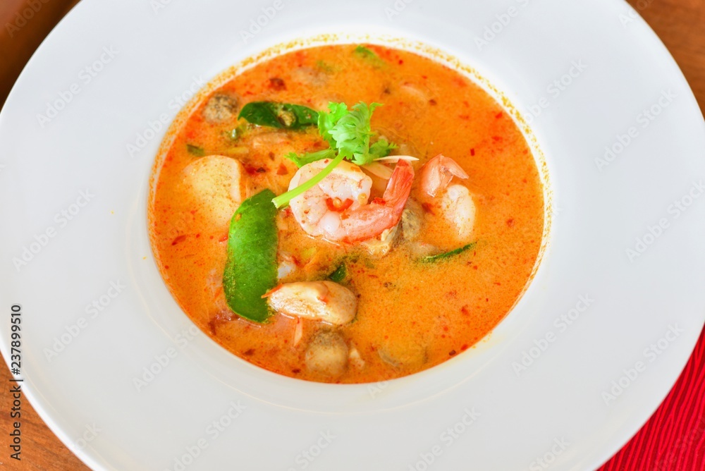 Tom Yum Goong, or Thai Spicy Soup, in a Bowl
