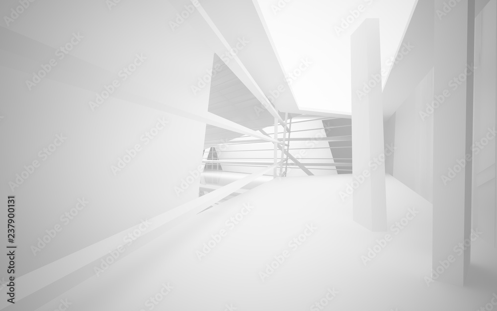 Fototapeta premium Abstract white interior of the future, with neon lighting. 3D illustration and rendering