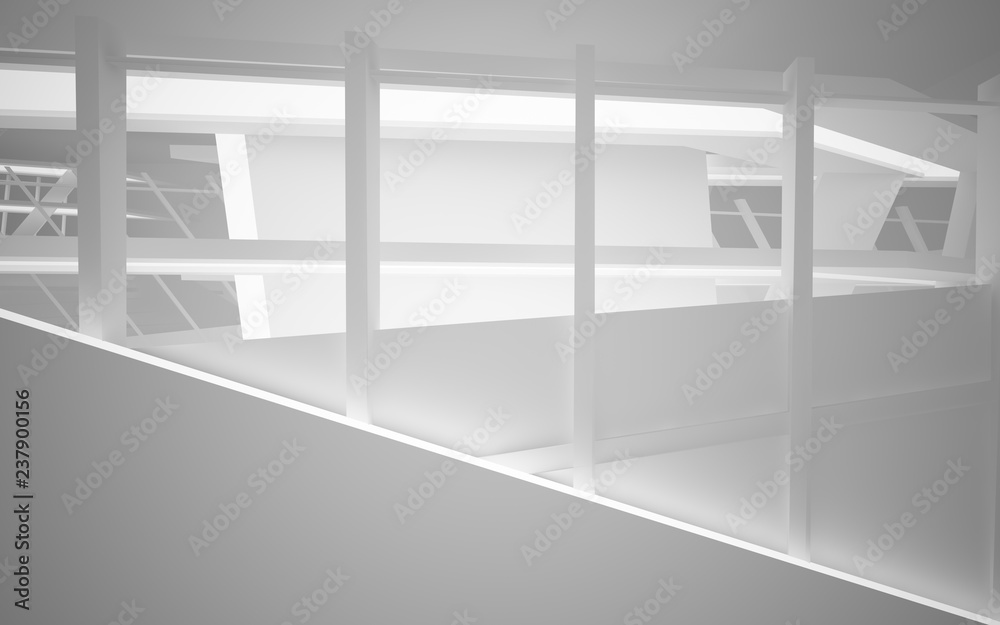 Fototapeta premium Abstract white interior of the future, with neon lighting. 3D illustration and rendering