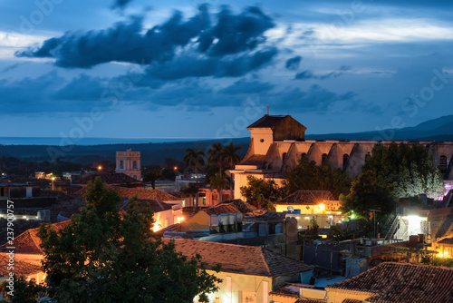 Night view of Trinidad and the Church of the Holy Trinity in Cuba photo