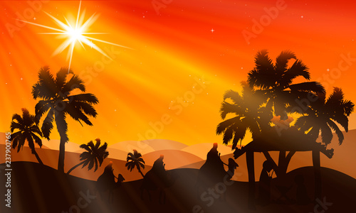 Christmas night in the desert at dusk