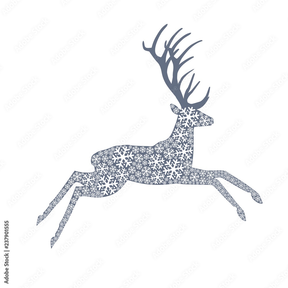 Obraz premium Силуэт оленя из снежинок