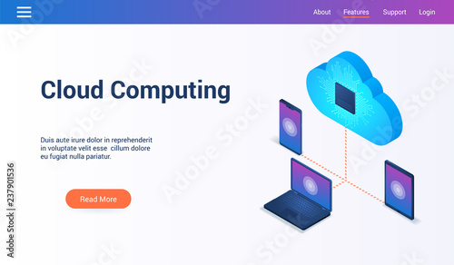 Isometric design concept on cloud computing theme. Vector illustration mock-up for website and mobile website. Landing page template
