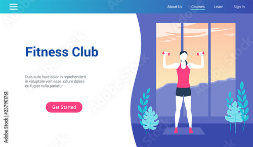 Modern landing page template for fitness club. Vector illustration mock-up for website and mobile website