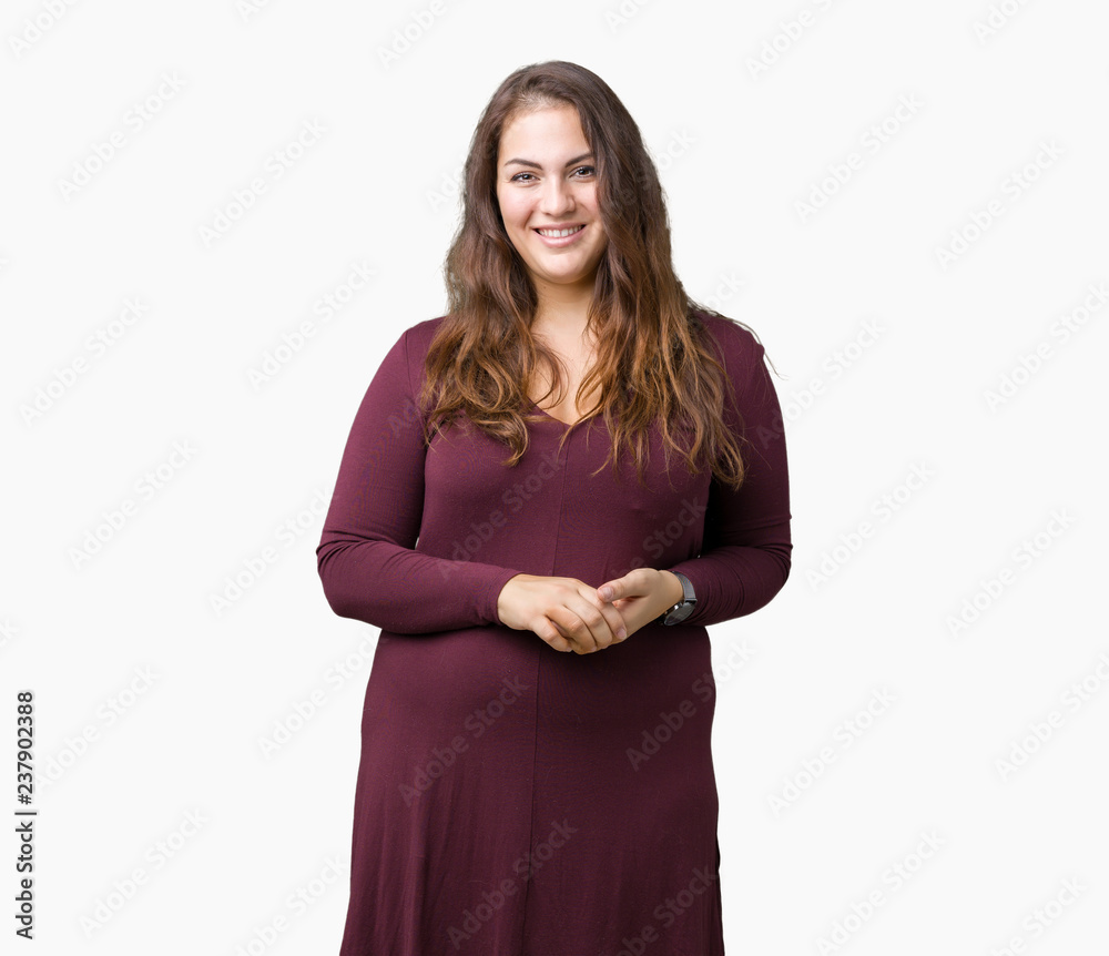 Beautiful and attractive plus size young woman wearing a dress over isolated background Hands together and fingers crossed smiling relaxed and cheerful. Success and optimistic Beautiful and attractive plus size young woman wearing a dress over isolated background Hands together and fingers crossed smiling relaxed and cheerful. Success and optimistic