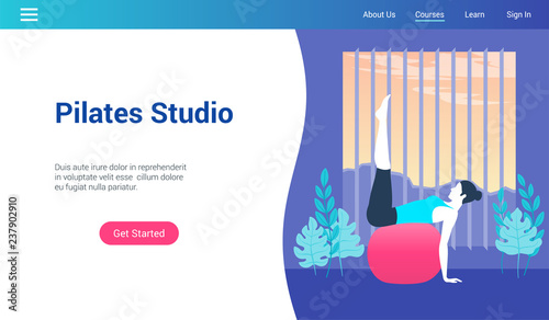 Modern landing page template for pilates studio. Vector illustration mock-up for website and mobile website