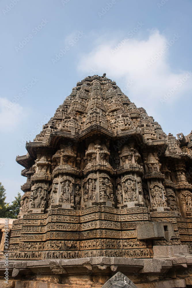 Somanathapura temple, Karnataka, India with artistic stone sculpture and carvings.