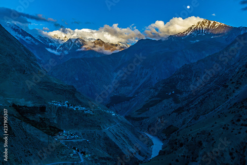 The valley and the river and peaks and moon