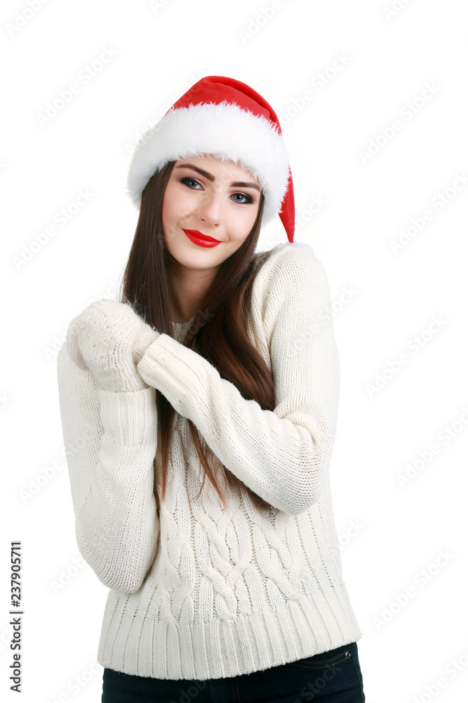 Beautiful smiling female model wear santa hat Beautiful smiling female model wear santa hat