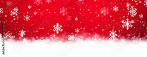 Red sparkling background with stars and snowflakes, balls, magical atmosphere of the Christmas holidays. Red bokeh background with snowflakes. Empty winter background, snowy, celebratory, sparks and s