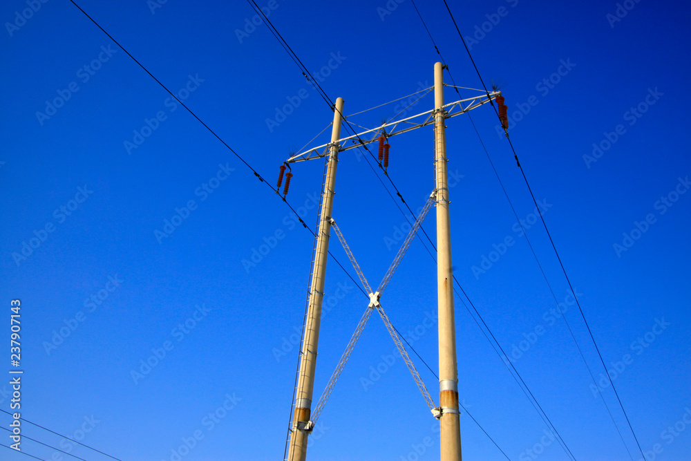 telegraph poles in the blue sky background telegraph poles in the blue sky background