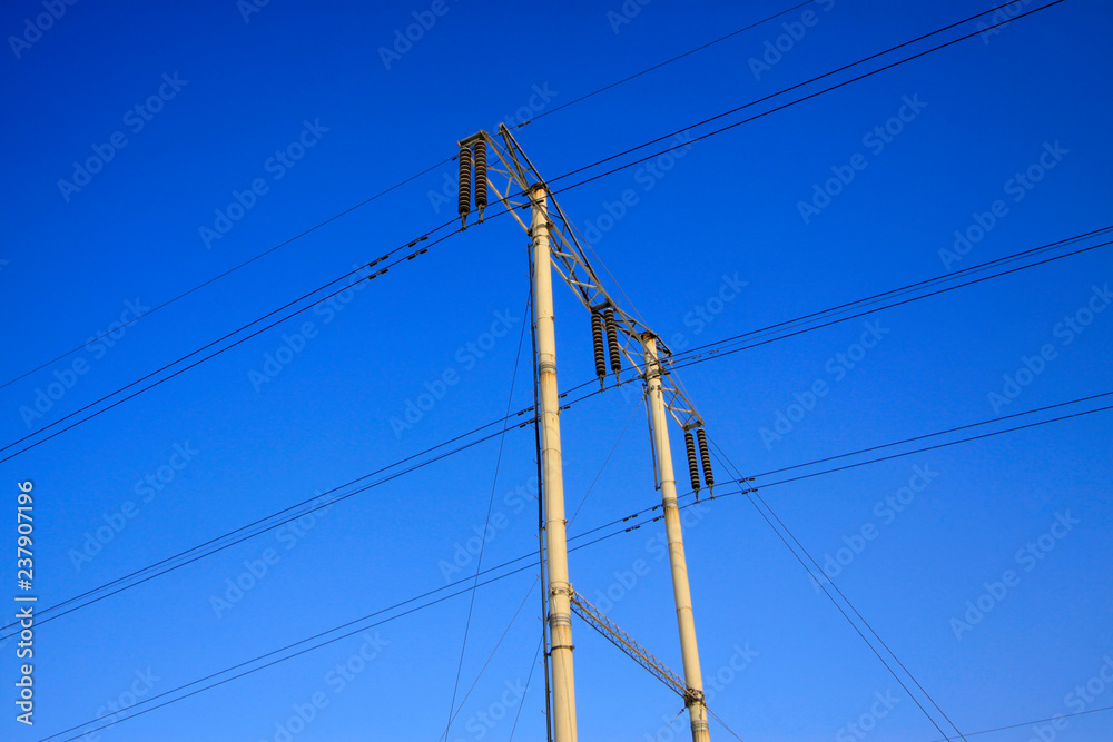 telegraph poles in the blue sky background telegraph poles in the blue sky background
