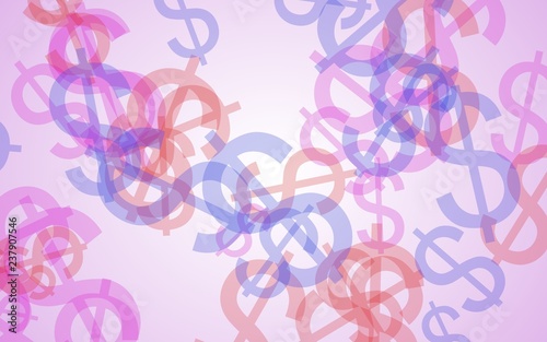 Multicolored translucent dollar signs on white background. Red tones. 3D illustration