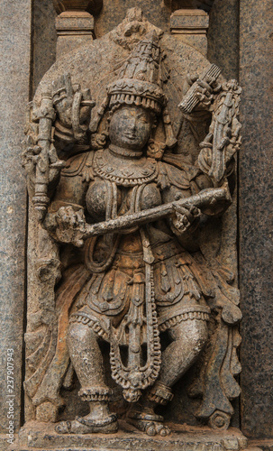 Artistic stone sculptures and carvings of Hindu Gods   Goddesses at Somanathapura Temple in Karnataka  India. 