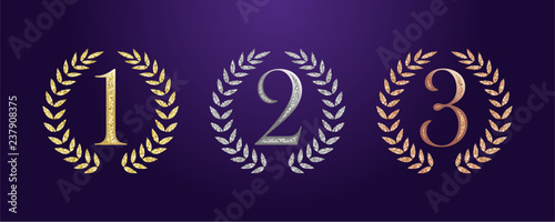 Award numbers logotype set. Isolated elegant abstract nominee icons. First, second, third place cup symbol. Festival congratulating framed template. Celebrating decorative tradition shining greeting.