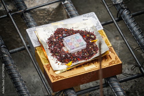 sacred objects bury under ground for luck in Thai Brahmin ceremony