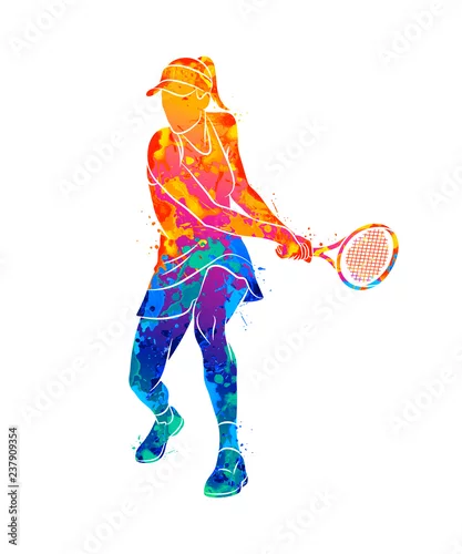 Obraz Streszczenie tenisista z rakietą z odrobiną akwareli