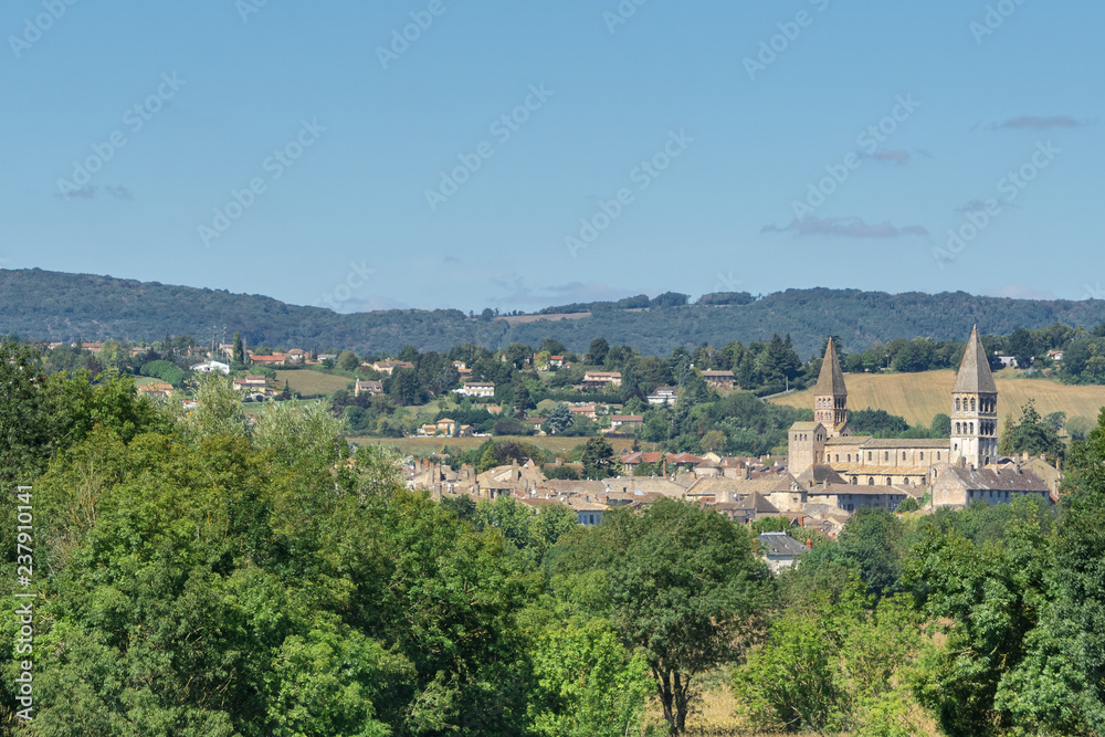 Panoramic view of old town and abbey in France