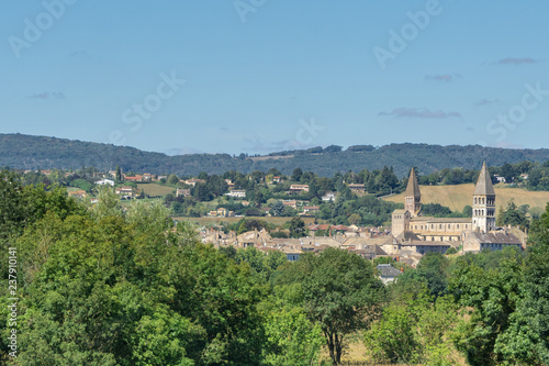 Panoramic view of old town and abbey in France
