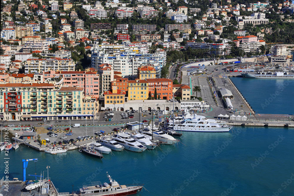 Beautiful view above Port of Nice on French Riviera, France