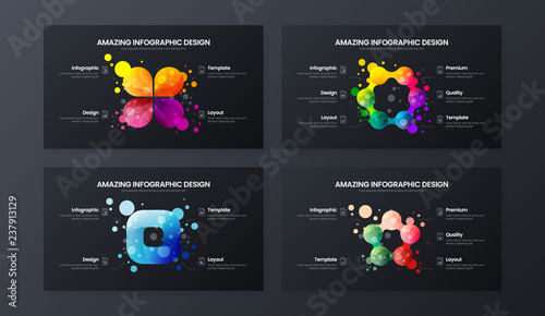 Premium quality marketing analytics presentation vector illustration template. Creative business data visualization design layout set. Amazing bright organic statistics infographic report bundle.