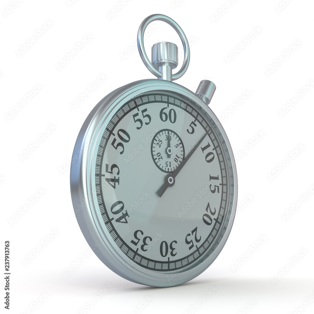 Analogue metal stopwatch on the white background. 3D Analogue metal stopwatch on the white background. 3D