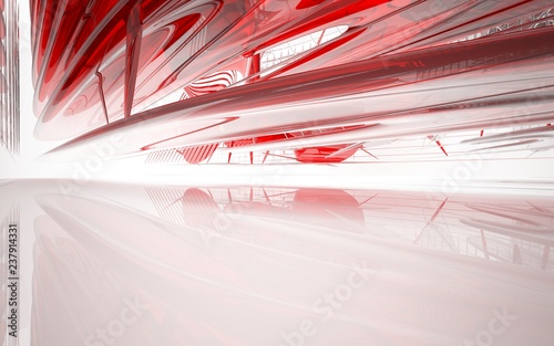 Tableau sur toile Abstract dynamic interior with red glass smooth  objects