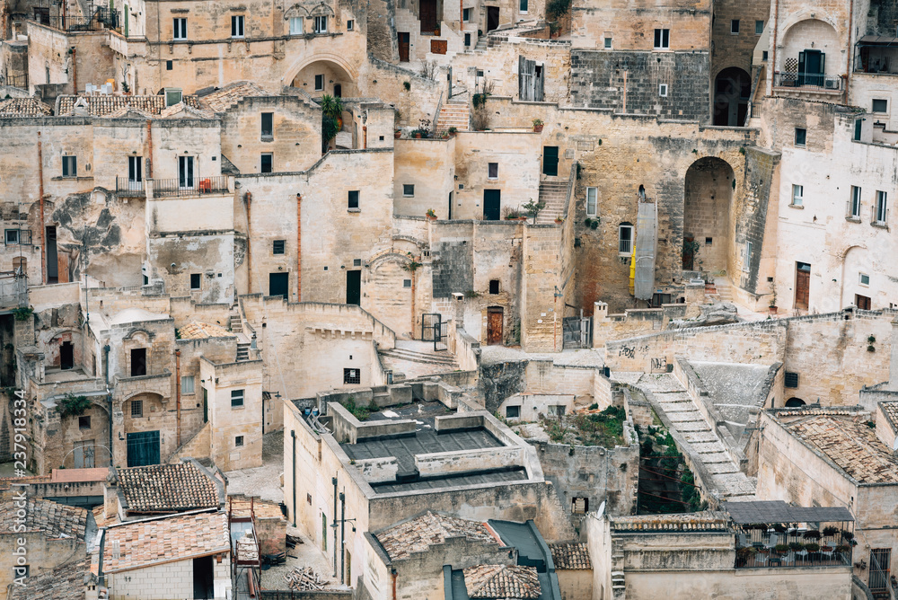 A view of buildings in Matera, Basilicata, Italy