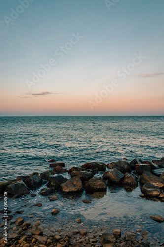 The Atlantic Ocean at sunset, at Montauk Point State Park, New York