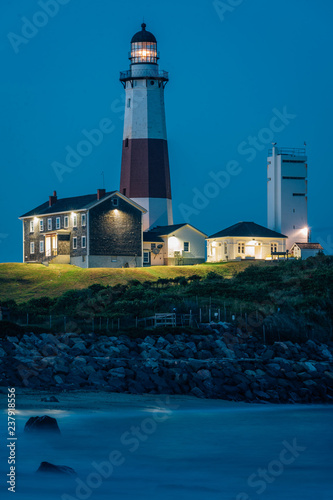 Montauk Lighthouse, at night, Montauk Point State Park, New York photo