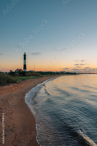Fire Island Lighthouse at sunset, on Long Island, New York